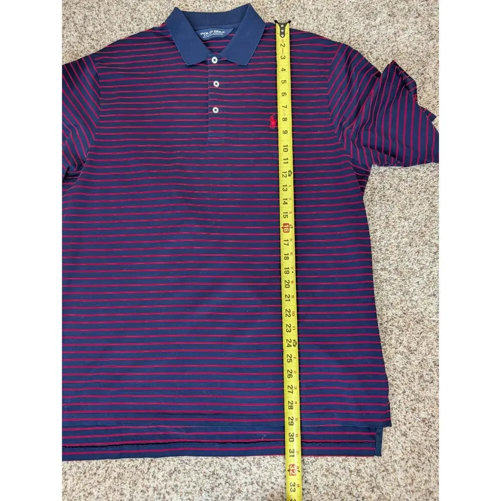 Polo Golf Ralph Lauren Mens Shirt Navy Red Stripe Pima Cotton Short Sleeve Large